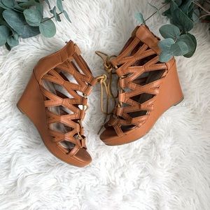Cognac Lace Up Wedges